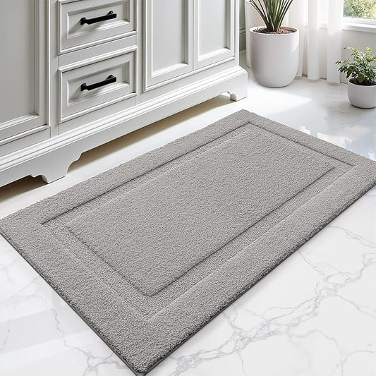 LUMI Ultra Soft Bathroom Rugs Non Slip with Rubber Backing, Absorbent Washable Bath Mat Quick Dry, Upgraded Premium Microfiber Plush Carpet for Bathtub and Shower Floor, Grey, 24x43