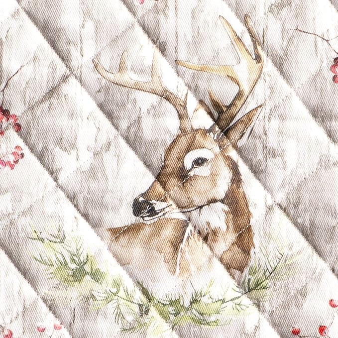 Maison d' Hermine 100% Cotton Oven Mitt & Pot Holder Set (7.5"x13" & 8"x8") Heat Resistant BBQ Cooking Gloves with Loop for Thanksgiving Christmas Decorations Handling Hot Pans (Mountain Life)