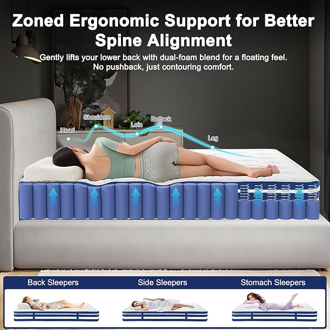 TwinXL Mattress, Hybrid Memory Foam 12 Inch Mattress in a Box Springs Mattresses with Fiberglass Free Gel Memory Foam for Breathable & Pressure Relief, Motion Isolation, Strong Edge Support