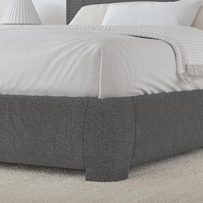 BarnFurin King Size Boucle Bed Frame and Headboard, Cloud Upholstered Platform Bed Frame, Soft Rounded Corners, Modern Style, No Box Spring Required, Easy Assembly, Dark Grey