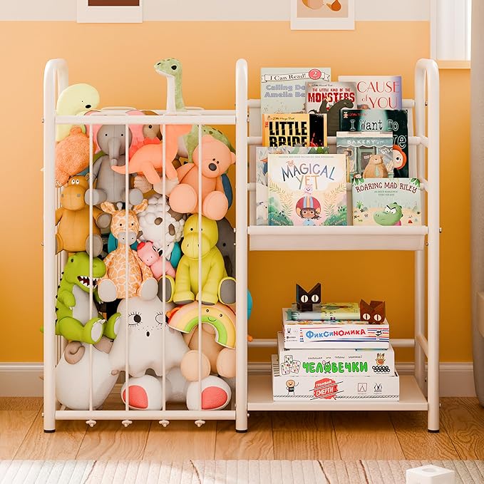 GRANNY SAYS 3 Tier Kids Bookshelf and Toy Storage, Stuffed Animal Storage with Kids Bookshelf, Kids Toy Storage Organizer with Elastic Cord, Book Shelf for Kids Rooms, Nursery, Playroom, Bedroom