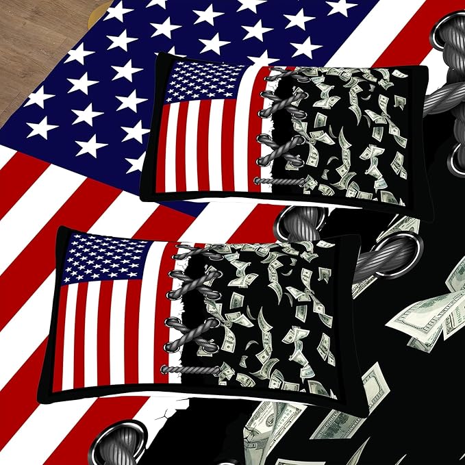 Tailor Shop American Flag Comforter Sets Twin Size,Money Comforter Set American Flag Bedding Sets for Kids Boys Teens One Hundred Dollar Bedding Sets 2 Piece with 1 Comforter and 1 Pillowcase……