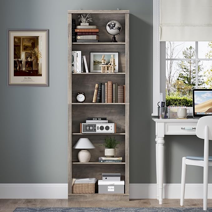 75" Tall Bookshelf, 6-Tier Floor Standing Bookcase with Adjustable Shelves, 24" Wide Open Storage Shelf, Modern Display Organizer for Home Office, Living Room, Bedroom, Study