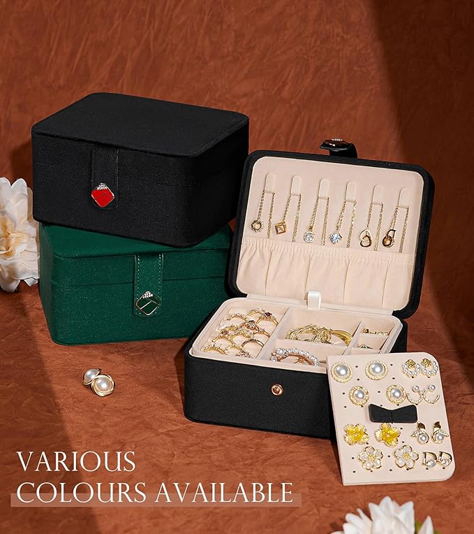 Homde Jewelry Box Small for Women: Ring Earring Organizer Storage for Dresser - Necklace Bracelets Holder with Multi Compartments(Black)