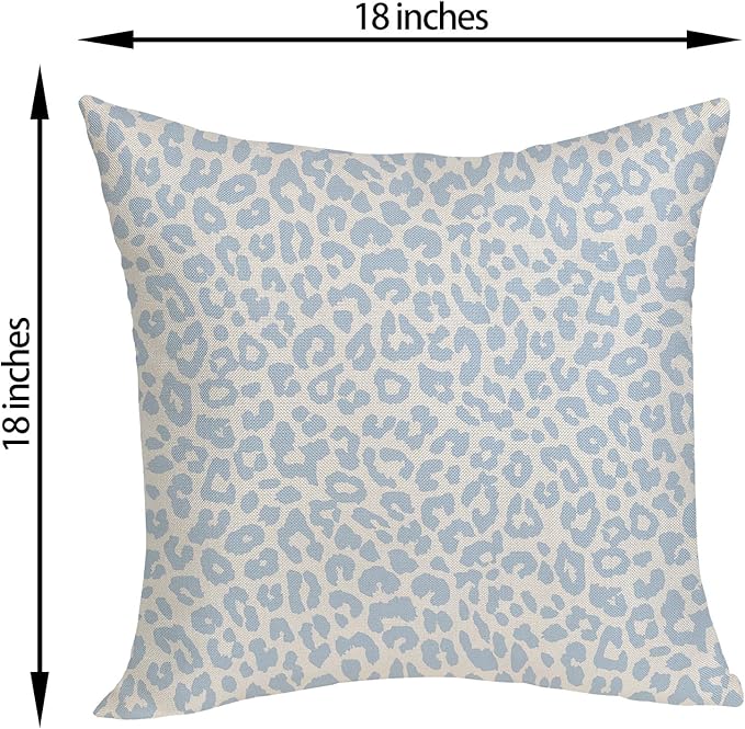 Leopard Print Pillow Covers 18x18 Pack of 2 Baby Blue Animal Pattern Cheetah Decorative Throw Pillow Cover Outdoor Decor Boho Abstract Modern Pillowcase Farmhouse Cushion Case for Couch Sofa
