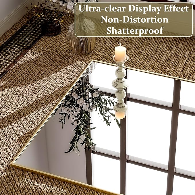 GLSLAND 71"x31" Full Length Mirror Extra Large Hanging or Leaning Rectangle Mirror Aluminum Alloy Thin Frame Bedroom Floor Dressing,Gold