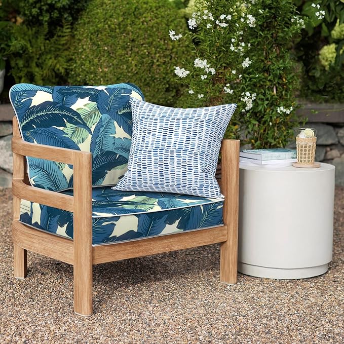 Outdoor Deep Seat Cushions Set 24 x 24 Inch for Patio Furniture,Water Resistant Chair Cushions Replacement Includes Seat Cushion & Back Pillow for Couch Sofa, Wicker Chair - Swaying Palms Blue