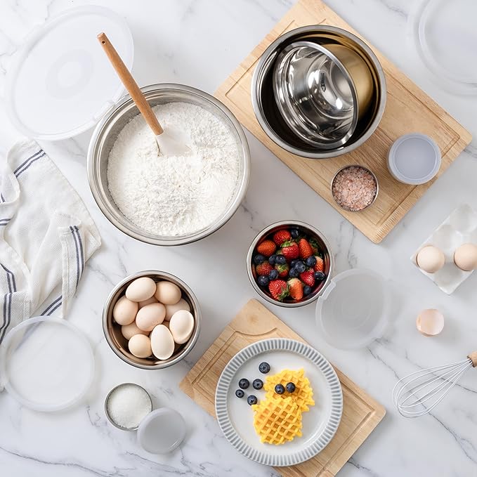 COOK WITH COLOR 18 Piece Mixing Bowls Set with Airtight Lids, Stainless Steel Bowl Organizers, Food Storage Containers, Meal Prep, Nesting Salad Bowls For Cooking, Baking, Kitchen Use, Copper