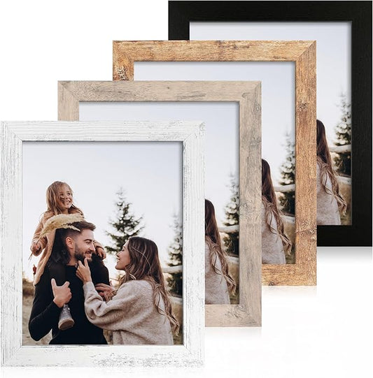 8x10 Picture Frame Set of 4, High Definition Real Glass 8 x 10 Photo Frames for Desktop Display and Wall Mounting (Distressed White+Smoke Gray+Rustic Brown+Black)