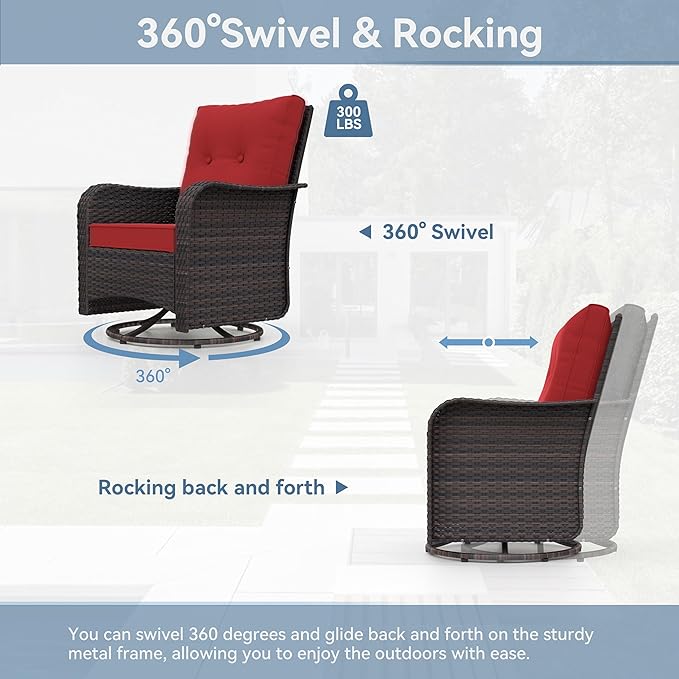 Kurapika 10 Pieces Patio Furniture Set, Rattan Wicker Sofa Set, Outdoor Conversation Sets w/Swivel Rocking Chairs Patio Sectional Sofa w/4 Inch Cushion, Red