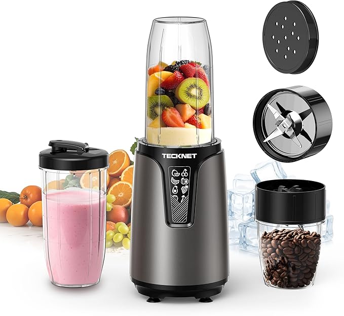 TECKNET 600W Bullet Blender for Smoothies, Small Personal Nutri Blender for Protein Shakes and Smoothies, Coffee Mixer with 2 BPA-Free Cup, Portable Countertop Grinder Combo Kitchen Appliances