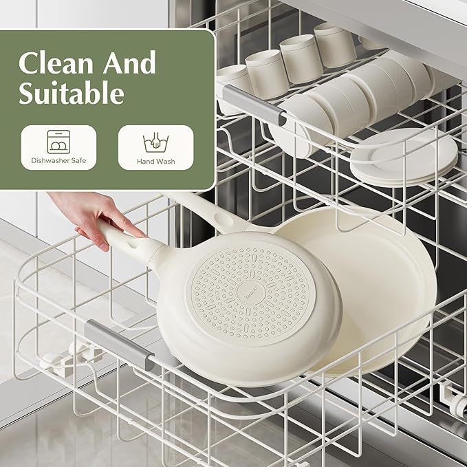 Redchef Ceramic Pan Nonstick, Nonstick Frying Pan, Large Fry Pans, PFAS & PFOA-Free, Non-Toxic, Induction Compatible Pans, Ergonomic Handles, Suitable for All Stove, Beige White, 11"