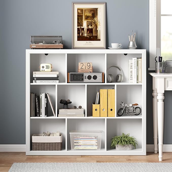 Book Shelf with 10-Cube, 43” Wide Bookshelf with Anti-Tip Device, 38” Tall Open Bookcase, Modern Display Organizer Book Case for Home Office, Entryway, Living Room, Bedroom, Study Room