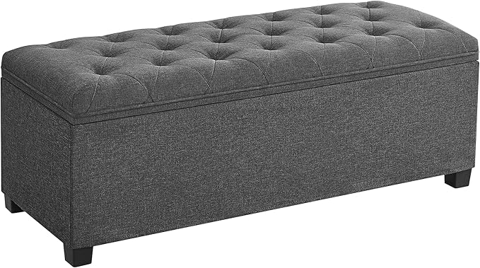 SONGMICS Storage Ottoman Bench, Foot Rest with Legs, 15.7 x 43.3 x 15.7 Inches, End of Bed Bench, Storage Chest, Load up to 660 lb, for Living Room, Bedroom, Entryway, Dark Gray ULSF088G01