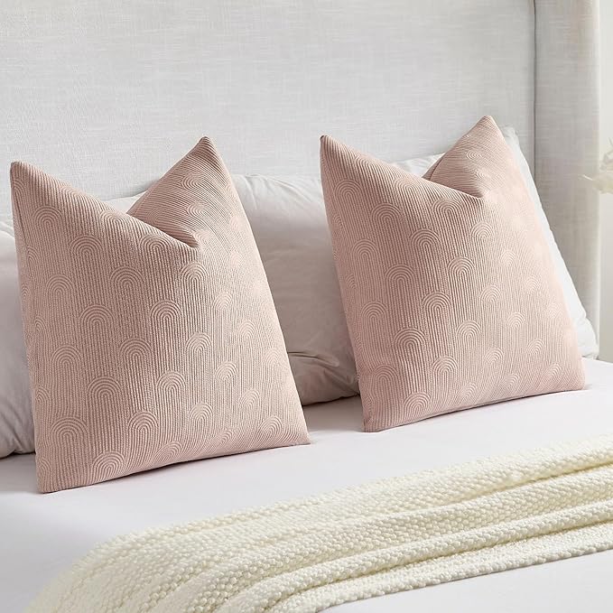FUTEI Pink Chenille Decorative Throw Pillow Covers 24x24 Inch Set of 2,Soft Cozy Striped Geometric Patterns European Cushion Case,Modern Home Decor for Couch Bed Living Room