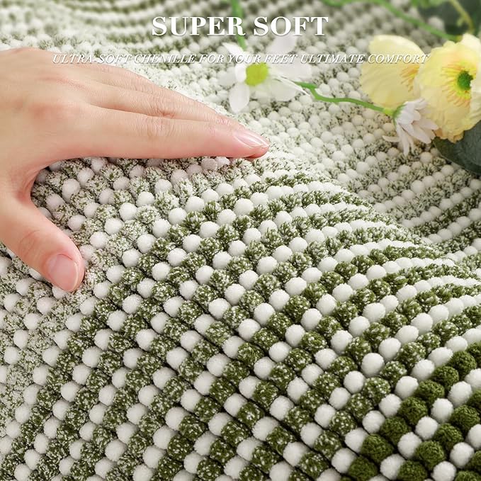 BSICPRO Bathroom Rugs and Mats Sets, 2 Piece Thick Absorbent Chenille Bath Mat Rug Set Non Slip, Soft Shaggy Bath Room Floor Mats for Bathroom, Machine Washable (Sage, 20" x 60" Plus 20" x 32")