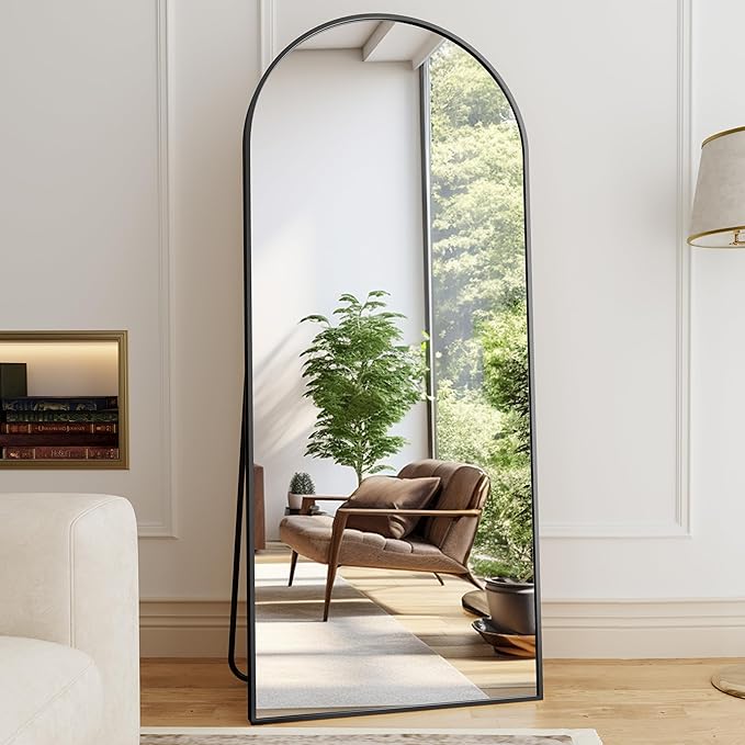 Full Length Mirror, 71"x26" Body Floor Length Standing Mirror Hanging or Leaning with Stand, Extra Large Wall Mirrors, Arch-Top Mirrors with Aluminum Frame for Bedroom (Black)