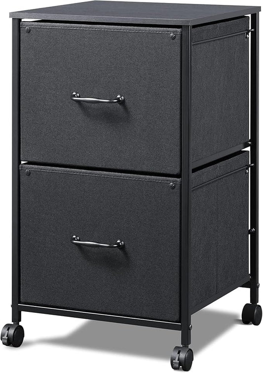 DEVAISE 2 Drawer Mobile File Cabinet, Rolling Printer Stand, Fabric Vertical Filing Cabinet fits A4 or Letter Size for Home Office, Black