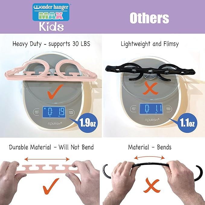 Wonder Hanger Max 10-Pack Space Saving Hangers, Reinforced Hooks Swivels 360°, Cascading Hanger, Teens, College Dorms, Kids & Closet Organizer, Assembled – Pastel Pink