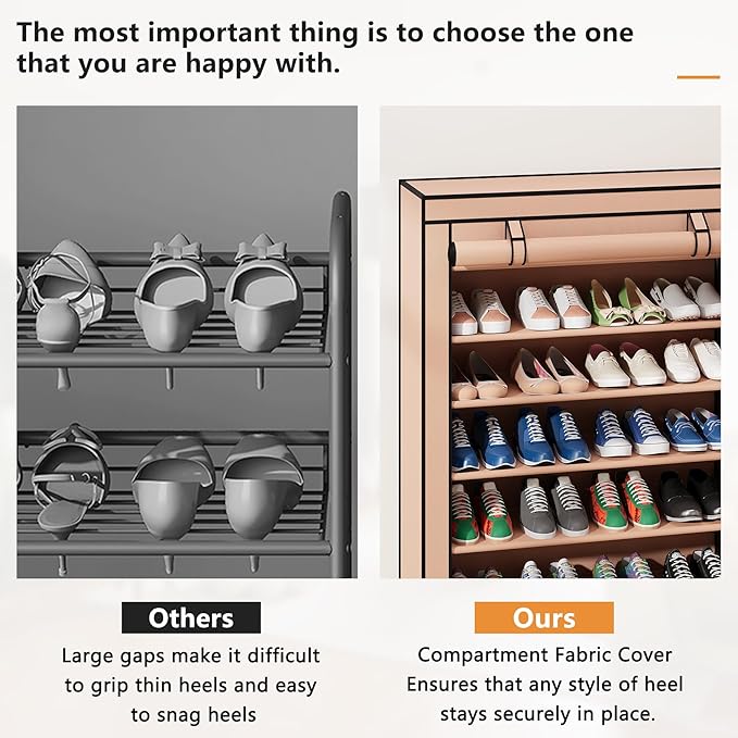 Laiensia 5-Tier Vertical Shoe Rack Organizer, Space Saving Shoe Storage Organizer, Non-Woven Cover Shoe Shelf Holds 20-25Pairs for Bedroom, Hallway, Closet Entryway, Brown