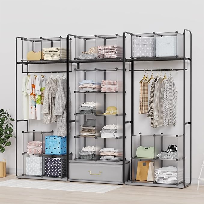 HOMIDEC Closet Organizers and Storage, 16 Cube Storage Organizer, Portable Closet Organizer Cubes Shelves for Clothes, Bedroom, Wardrobe, Kids Room, Bathroom, Grey