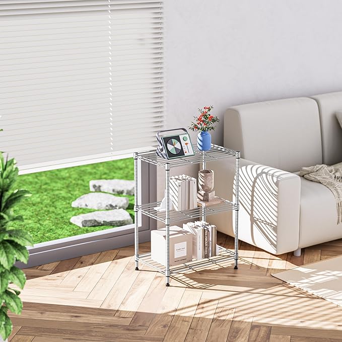 IZEUK 3 Tier Shelf, Heavy Duty Steel Wire Shelving Unit for Home, Kitchen, Laundry Room Organization, Office Storage Rack (17.7" W x 11.8" D x 26.3" H, 450LBS, Chrome)