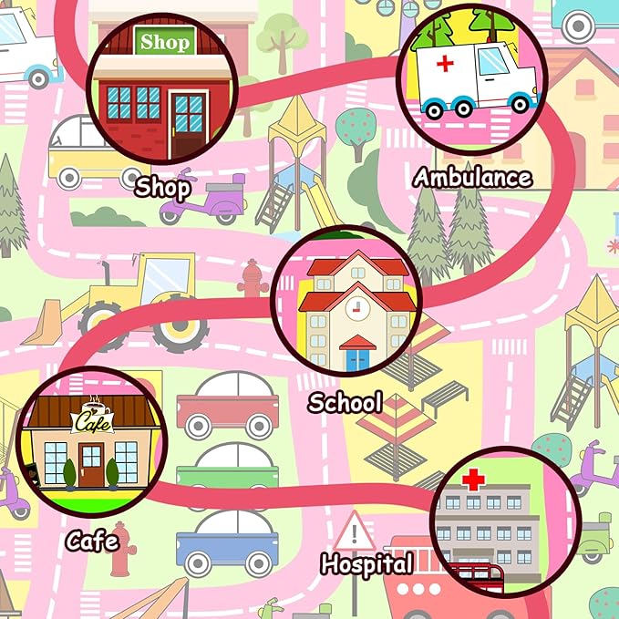 Car Rugs for Kids Toy Cars - Car Track Rug Car Carpet for Kids Rugs for Playroom City Life Road Rug for Girls Living Room Bedroom Playroom Classroom Decor, Pink, 2'5''×4'