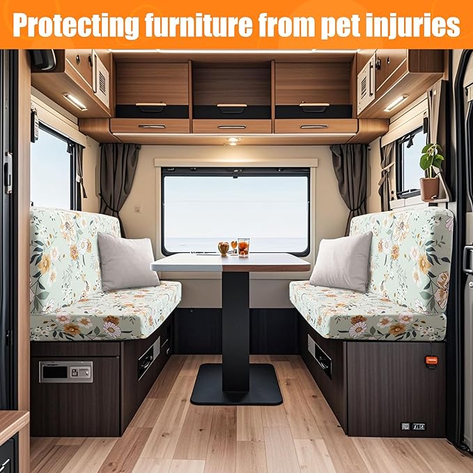 Rv Dinette Cushion Covers,Printing Stretchable Camper Cushion Cover,RV Cushion Slipcover,Rv Couch Cover Replacement for RV Camper Car Bench,2 Backrest Covers and 2 Bench Covers (Blossoming Flowers)