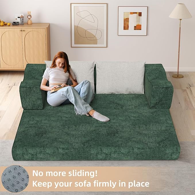 Rovibek 80-Inch 4-in-1 Boneless Sofa Bed – Corduroy Convertible Loveseat Sleeper, Fixed-Shape Frame, No Assembly Required, Space-Saving Pull-Out Futon for Living Room & Bedroom, Green