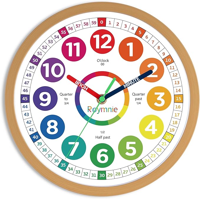 Roymnie14 Inch Wall Clock for Kids Learning to Tell Time Large Analog Silent Battery Operated Teaching Clock Silent Colorful Teaching Time Ideal Gift for Kids Room School