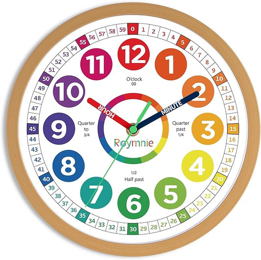 Roymnie14 Inch Wall Clock for Kids Learning to Tell Time Large Analog Silent Battery Operated Teaching Clock Silent Colorful Teaching Time Ideal Gift for Kids Room School