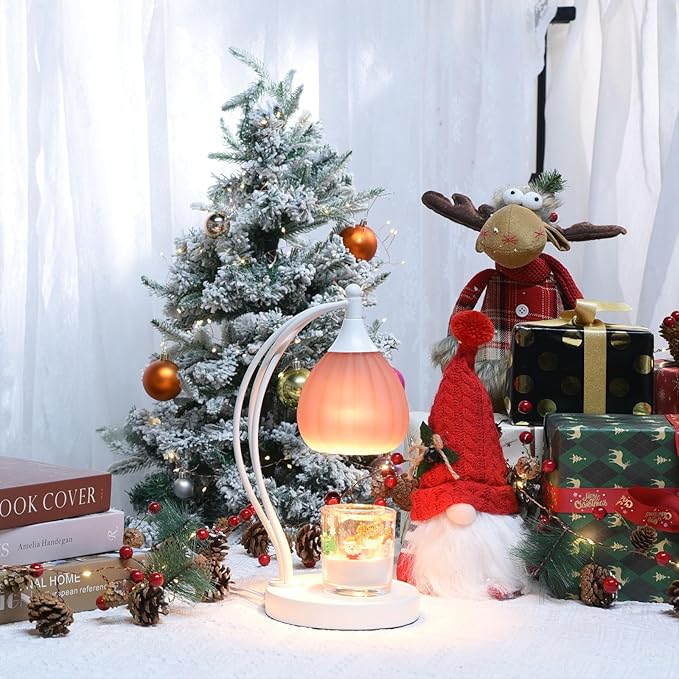 Candle Warmer Lamp, Electric Candle Warmer Lamp with Timer, Dimmable Candle Lamp with 2 Bulbs, Wax Melts Warmer for Scented Jar Candles, Home Decor Room Decor, House Warming Gifts Light Pink