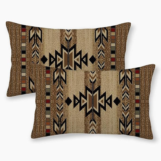 Boho Brown Carpet Throw Pillow Covers 12x20 Inch Set of 2, Rustic Tribal Decorative Throw Pillow Covers Antique Brown Linen Outdoor Cushion Cover for Sofa Couch Farmhouse Room Decor