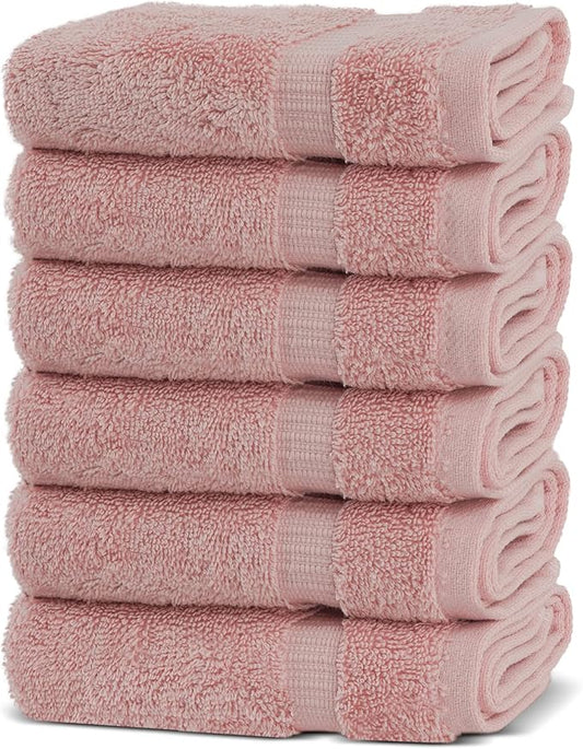 Chakir Turkish Linens 100% Cotton Premium Turkish Towels for Bathroom | 13'' x 13'' (6-Piece Washcloth, Pink)