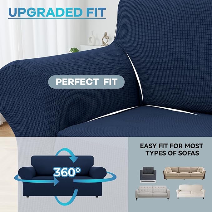 LURKA Stretch Loveseat Sofa Slipcovers 1 Piece Couch Covers for Sofa Furniture Protector Full Sofa Covers with Elastic Bottom for Kids and Dog (Medium, Navy)