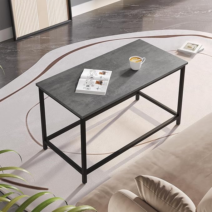 SAYGOER Small Rectangular Coffee Table Simple Modern Open Design Minimalist Center Table for Living Room Small Spaces, Easy Assembly, 31.5 x 15.7 x 17.7, Gray Black
