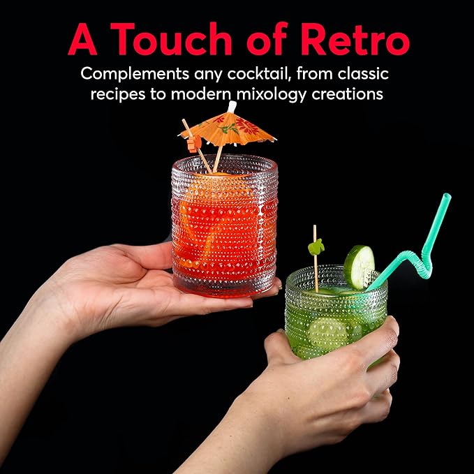 Hobnail Drinking Glasses, Vintage Glassware Set of 6, Vintage Drinking Glasses 11.75 oz, Bubble Glasses Drinking, Hobnail Glasses, Vintage Glass Cups, Jupiter Glasses for Juice, Soda, Beer, Whisky