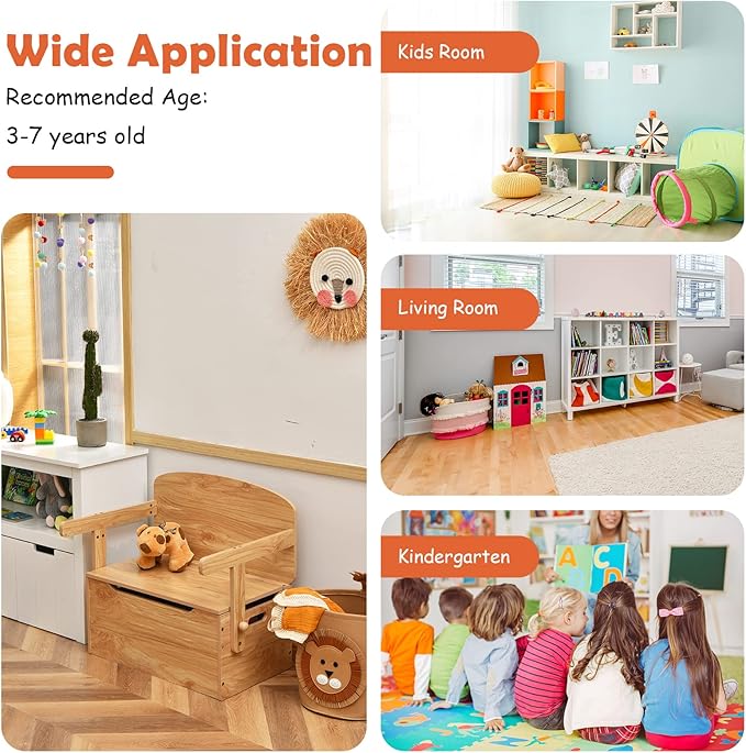 HONEY JOY Kids Table and Chair Set, 3-in-1 Convertible Wooden Toy Storage Bench with Handle, Toddler Furniture Set for Daycare Playroom, Gift for Boys Girls 3+ (Natural)