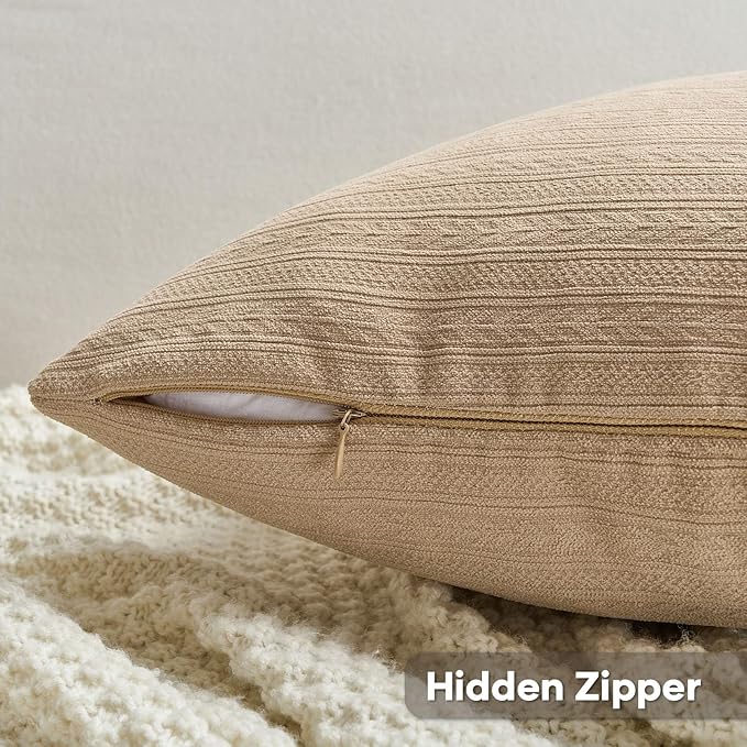 FUTEI Golden Brown Decorative Throw Pillow Covers 20x20 Inch Set of 2,Soft Cozy Wheat Ear Striped Patterns Cushion Cases,Modern Home Decor for Couch Bed Living Room