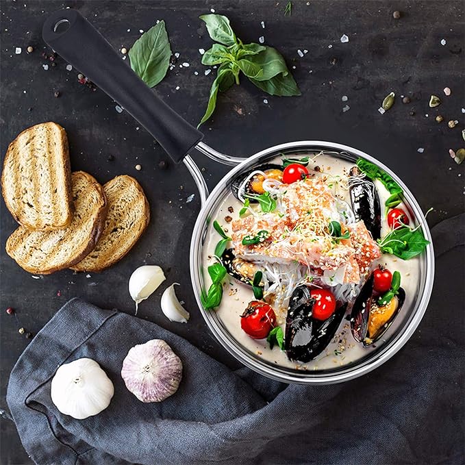 P&P CHEF 1 & 2 Quart Saucepan, Stainless Steel Saucepan with Lid, Small Sauce Pan for Home Kitchen Restaurant Cooking, Easy Clean and Dishwasher Safe