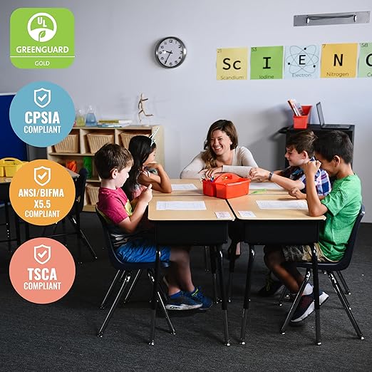 ECR4Kids Open Front Desk with Metal Storage Book Box, Adjustable, Classroom Furniture, Maple/Black