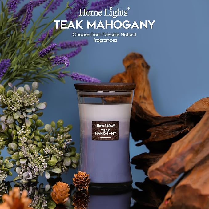 HomeLights 3-Layer Candles for Home Scented, 21.52 OZ Natural Soy Wax Scented Candles Burns Up to 100 Hours, Large Jar, Teak Mahogany