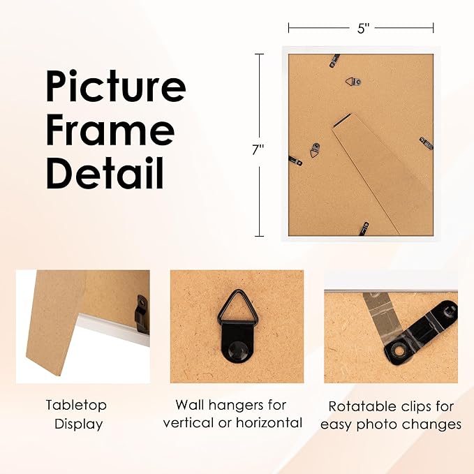 FIXSMITH 5x7 Picture Frame Set of 6, White Photo Frames Bulk with HD Plexiglass, Display Pictures 4x6 with Mat or 5x7 Without Mat, Multi Picture Frames Collage for Tabletop or Wall Display
