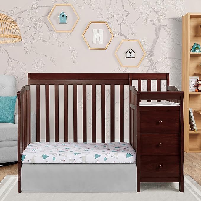 Dream On Me Jayden 4-in-1 Mini Convertible Crib And Changer in Espresso, Greenguard Gold Certified, Non-Toxic Finish, New Zealand Pinewood, 1" Mattress Pad
