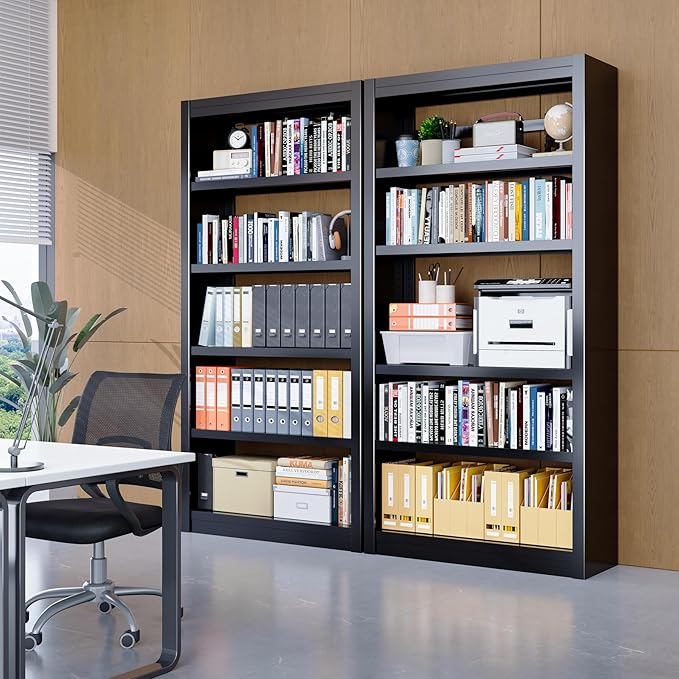 Bookshelf,6-Tier Adjustable Steel Book Shelf,61" H Heavy Duty Metal Bookcase for Home/Office/Garage,Black Shelf (Black, 61" Tall)