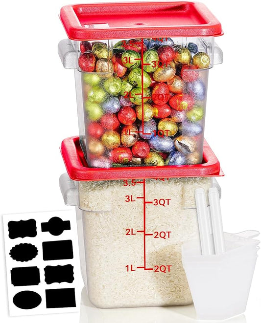 4QT NSF Food Storage Containers: 2 PCS [Food Grade][Hot&Cold Resistant] Commercial Clear Food Storage Containers with Lids for Restaurant Kitchen Proof Dough, Measuring Spoons Included(BPA FREE)