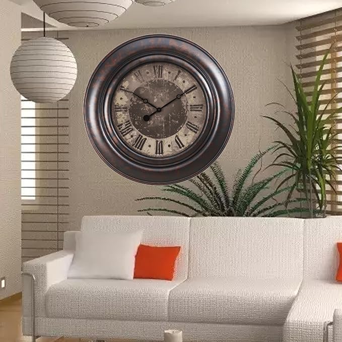 Extra Large Wall Clock, 30 Inch, Dark Bronze, Silent Non-Ticking Quartz Movement, Battery Operated, Decorative Roman Numeral, Vintage Clock Living Room, Office, Home Decor