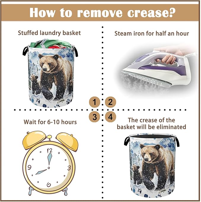 Bear Bear Collapsible Laundry Baskets,Paws Forest Laundry Hamper,Storage Basket with Handles for Bathroom Bedroom College Dormitory Living Room Nursery Organizer 16"x20"
