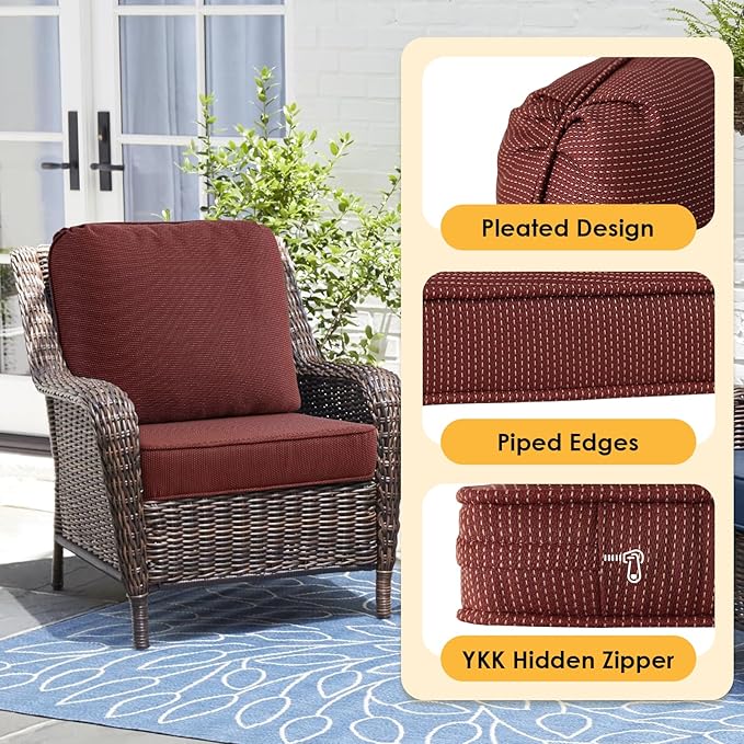 Outdoor Cushions for Patio Furniture Set of 2, 24"x24" Water Repellent Chair Cushions Removable Seat Bottom & Back Cushion Covers for Chair, Sofa, Couch, Tan Dotted Red Base