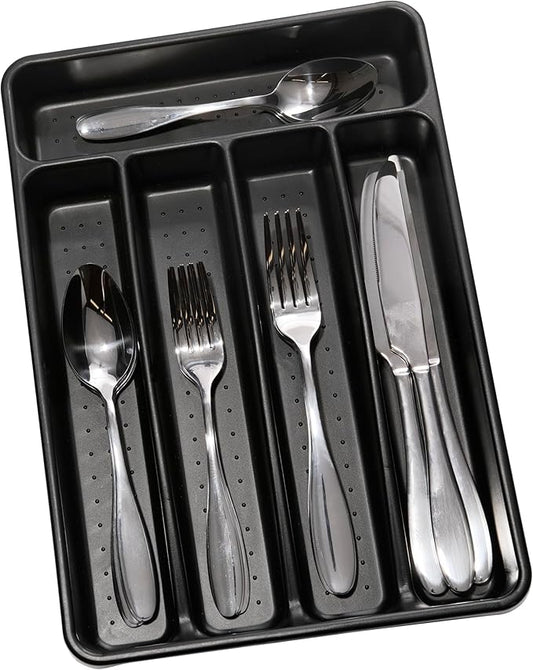 madesmart Classic Mini Silverware Tray Soft Grip, Non-Slip Kitchen Drawer, Multi-Purpose Home Organization, BPA Free, 5 Compartments, Carbon